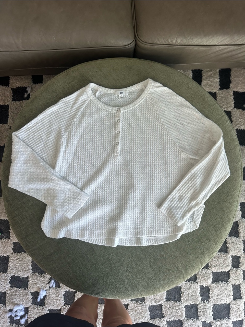 bp. White Waffle-Knit Henley Long Sleeve Top
